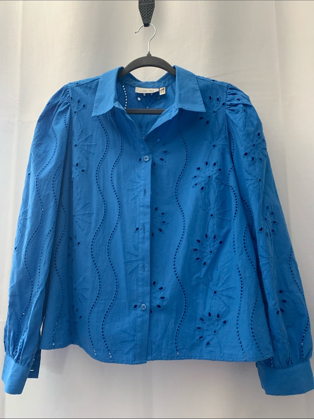 🍄ERDEM Cobalt Eyelet Cotton Button-Down Blouse